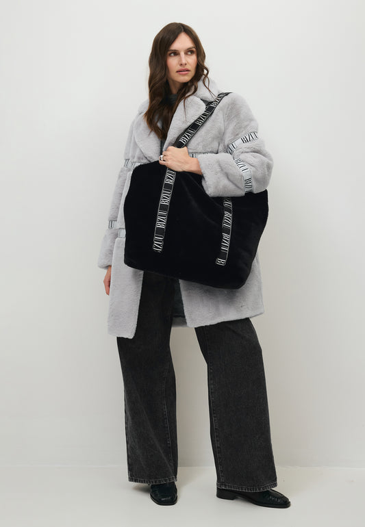 Czarna torba shopper z imitacji futra FUZZY
