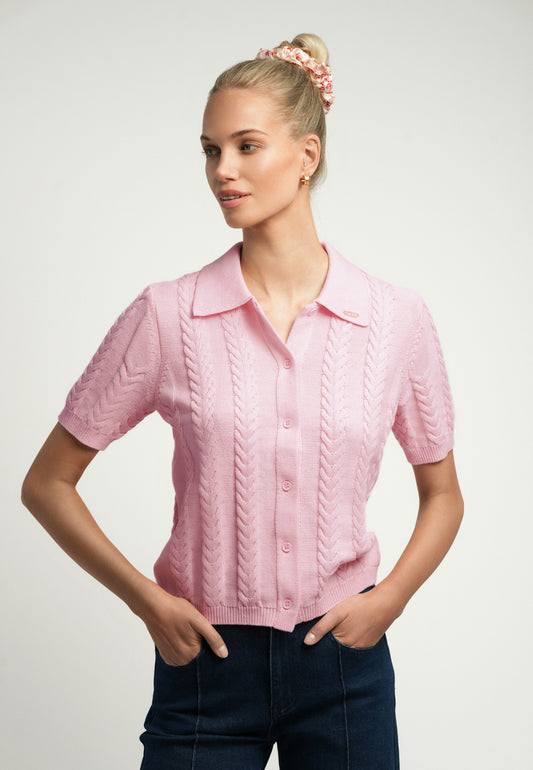 Różowy rozpinany sweter w stylu polówki PATRI