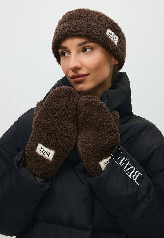 Brązowe puszyste rękawiczki SNUGGIE