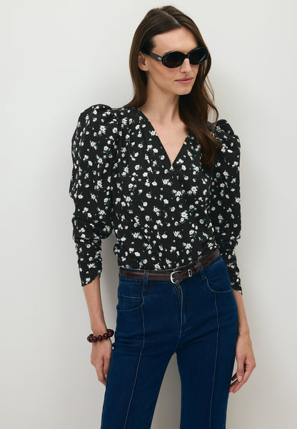 Czarne body w kwiatowy print ALIBA