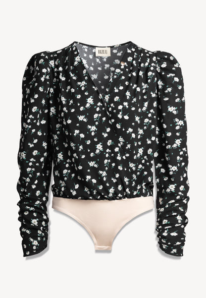 Czarne body w kwiatowy print ALIBA
