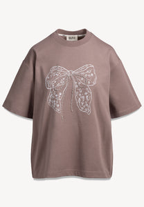 Brązowy T-shirt z kokardą BOWELLE