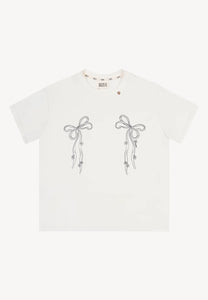 Kremowy T-shirt z nadrukiem w kształcie kokardek BOW