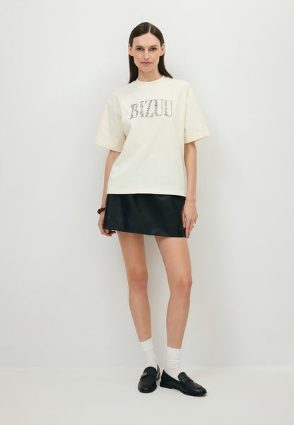 Masełkowy t-shirt oversize JONI z ozdobnym logo