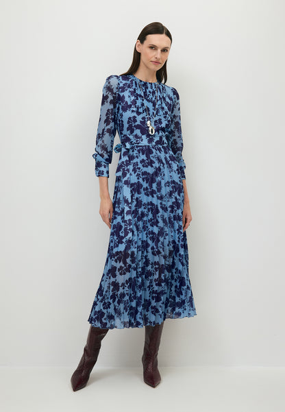 Niebieska sukienka midi NILA w kwiatowy print