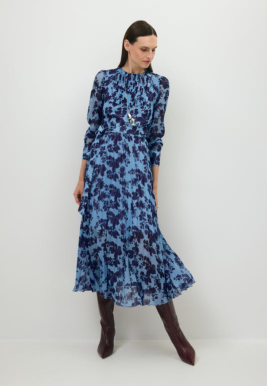 Niebieska sukienka midi NILA w kwiatowy print