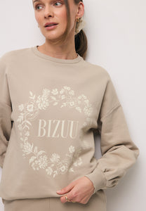 Beżowa bluza oversize z kwiatową aplikacją ORISA