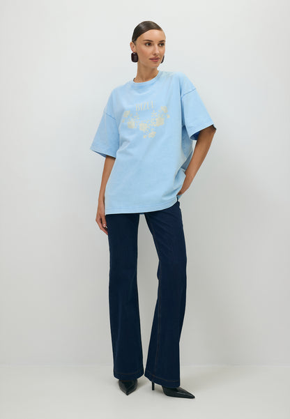 Niebieski T-shirt oversize z aplikacją PAPLYS