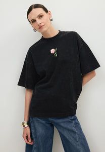Szary T-shirt oversize z autorską grafiką RIONA