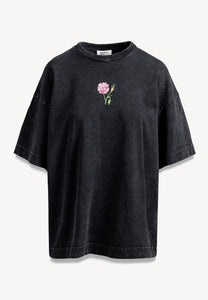 Szary T-shirt oversize z autorską grafiką RIONA