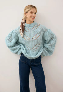 Błękitny sweter ażurowy oversize ROSSO