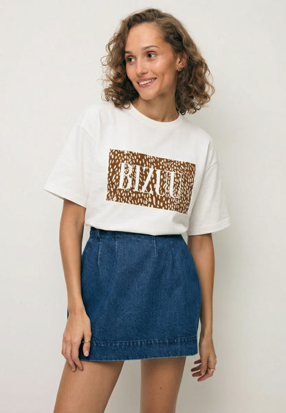 Kremowy T-shirt oversize z logo SIME