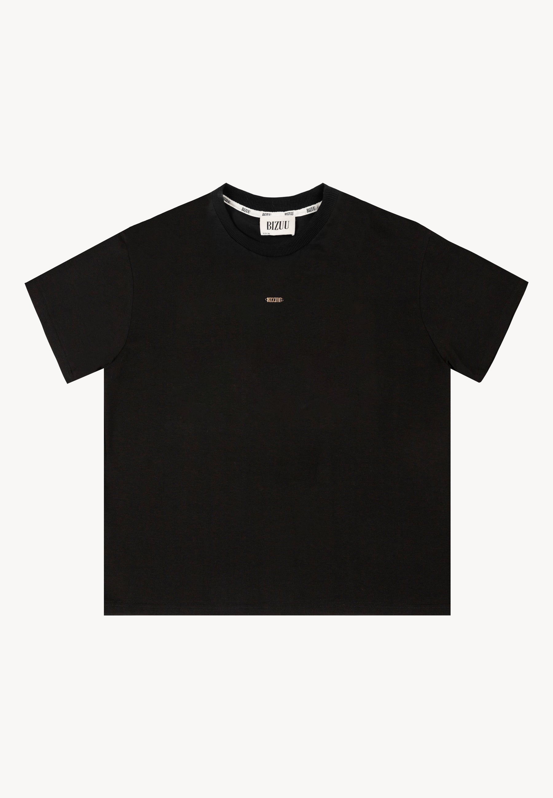 Przód czarnego, bawełnianego T-shirtu TISHAL z logo na przodzie.