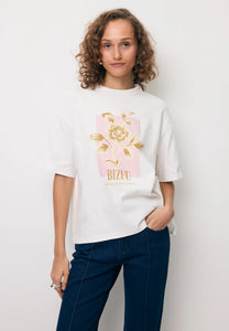 Kremowy T-shirt oversize z grafiką VIORA