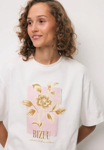 Kremowy T-shirt oversize z grafiką VIORA