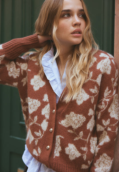 Brązowy sweter w kwiaty VIQUA