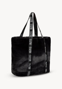 Czarna torba shopper z imitacji futra FUZZY